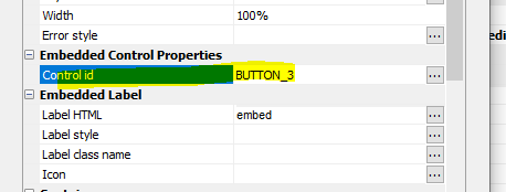 Selecting the Control id for an embedded control.